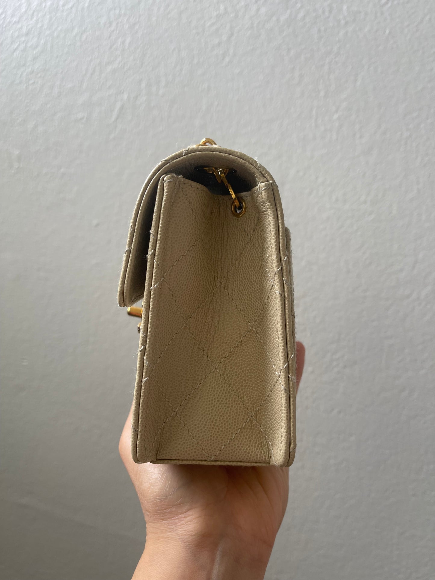 Chanel Vintage Caviar Beige Mini Square with 24K GHW