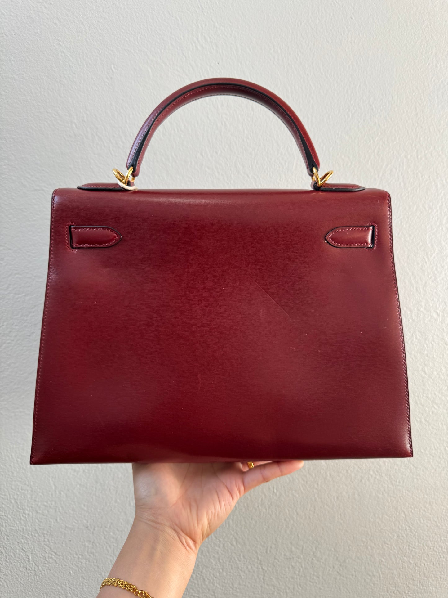 HERMÈS Kelly 32 Sellier Rouge H Box Leather GHW