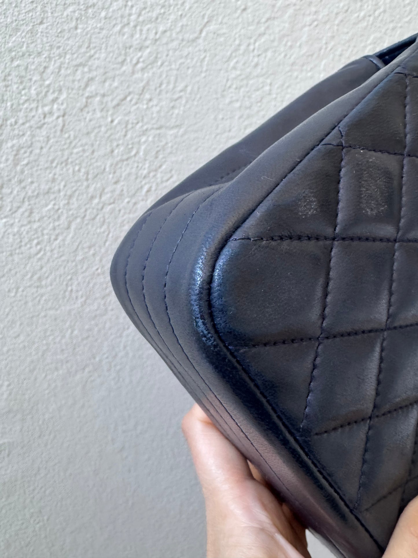Chanel Navy Diamond Quilted Lambskin Crossbody Bag with 24k Gold Chain