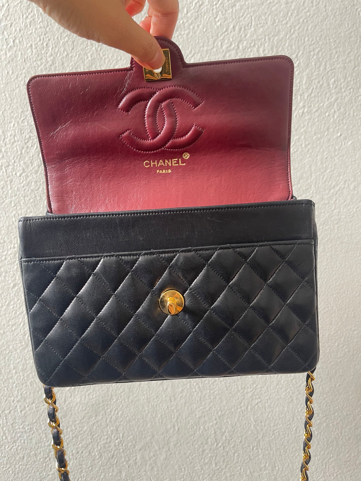 Chanel Vintage Black Lambskin Flap Bag Special Turnlock w 24K GHW