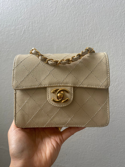 Chanel Vintage Caviar Beige Mini Square with 24K GHW