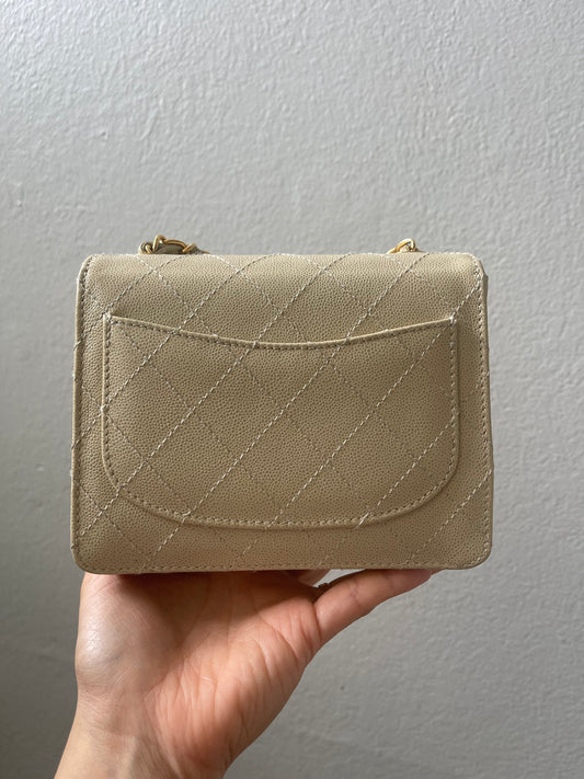 Chanel Vintage Caviar Beige Mini Square with 24K GHW