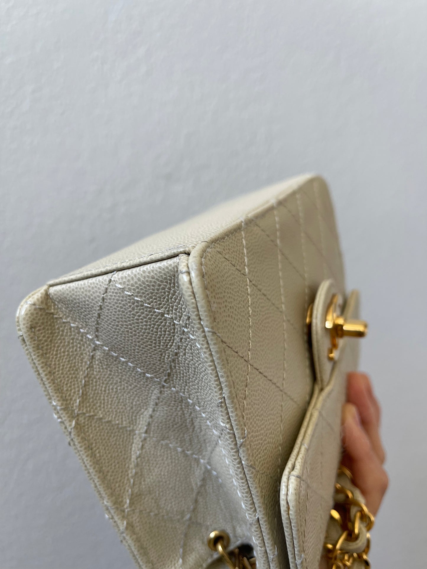 Chanel Vintage Caviar Beige Mini Square with 24K GHW