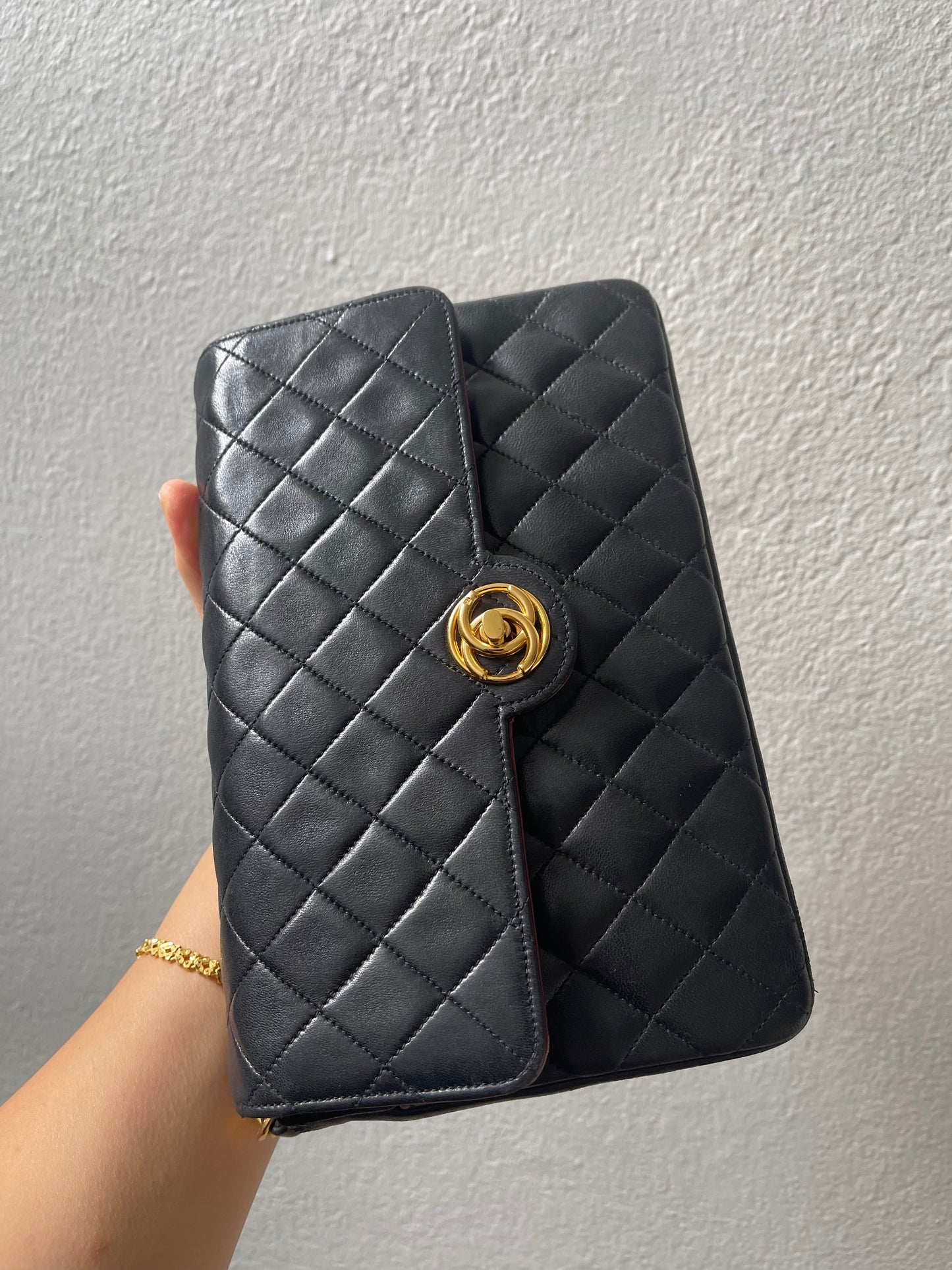 Chanel Vintage Black Lambskin Flap Bag Special Turnlock w 24K GHW