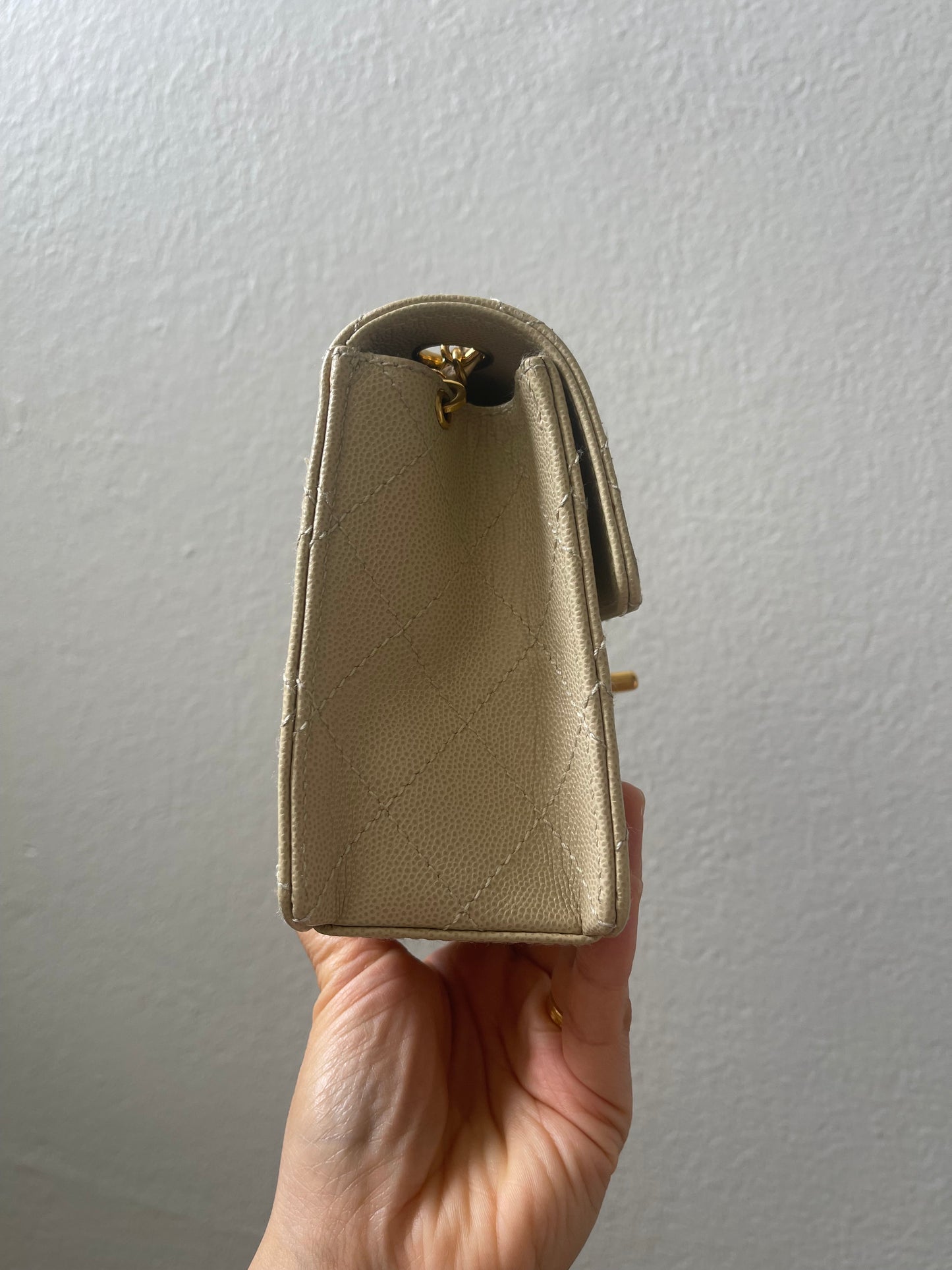Chanel Vintage Caviar Beige Mini Square with 24K GHW