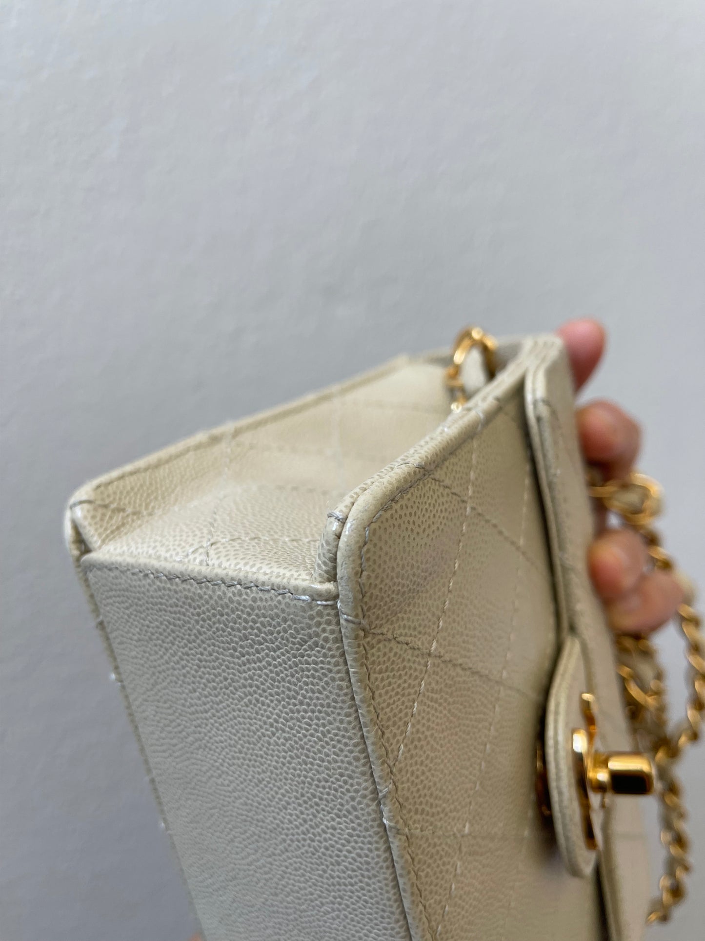 Chanel Vintage Caviar Beige Mini Square with 24K GHW
