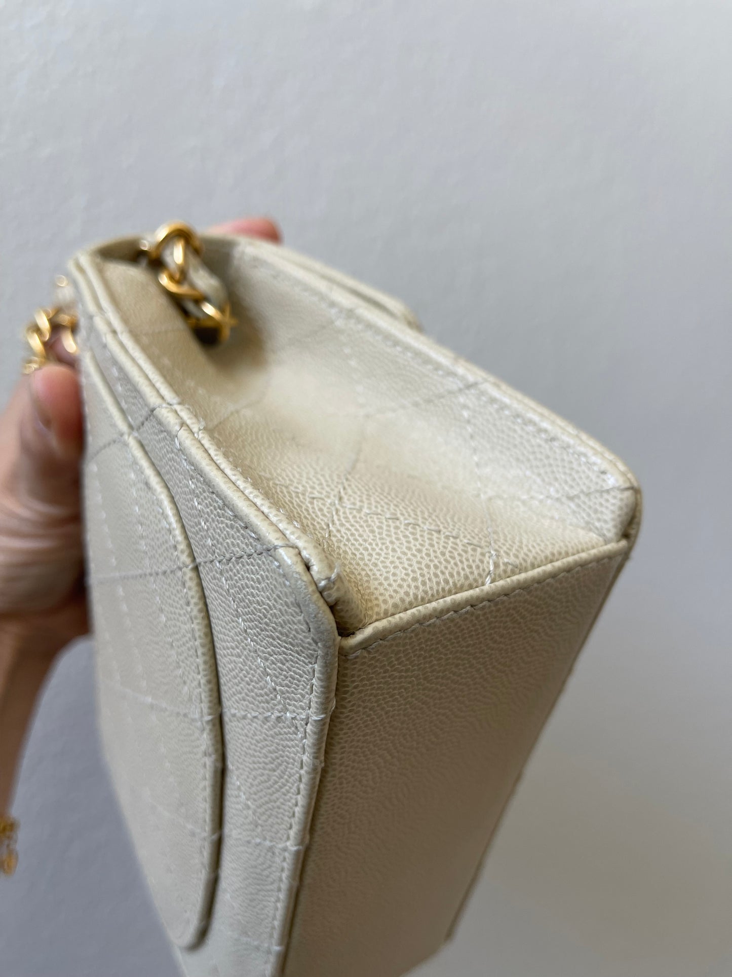 Chanel Vintage Caviar Beige Mini Square with 24K GHW