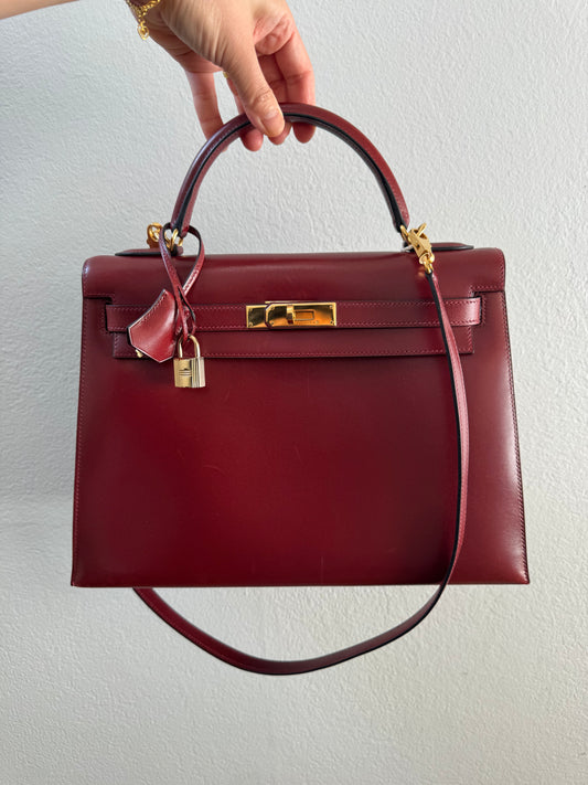 HERMÈS Kelly 32 Sellier Rouge H Box Leather GHW