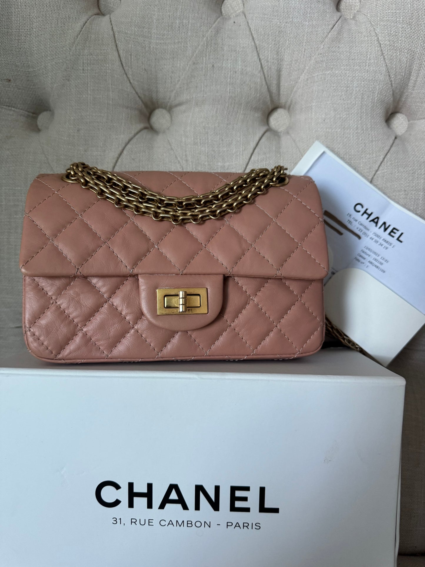Chanel Mini Reissue 2.55 Blush/ Peach Aged Calfskin Gold Hardware