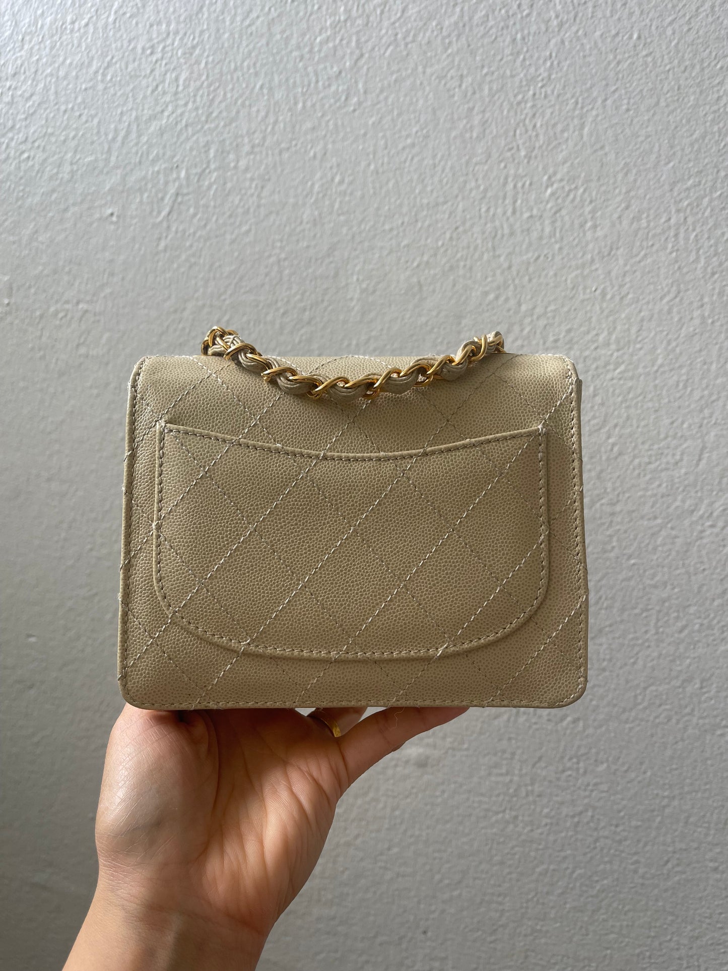 Chanel Vintage Caviar Beige Mini Square with 24K GHW