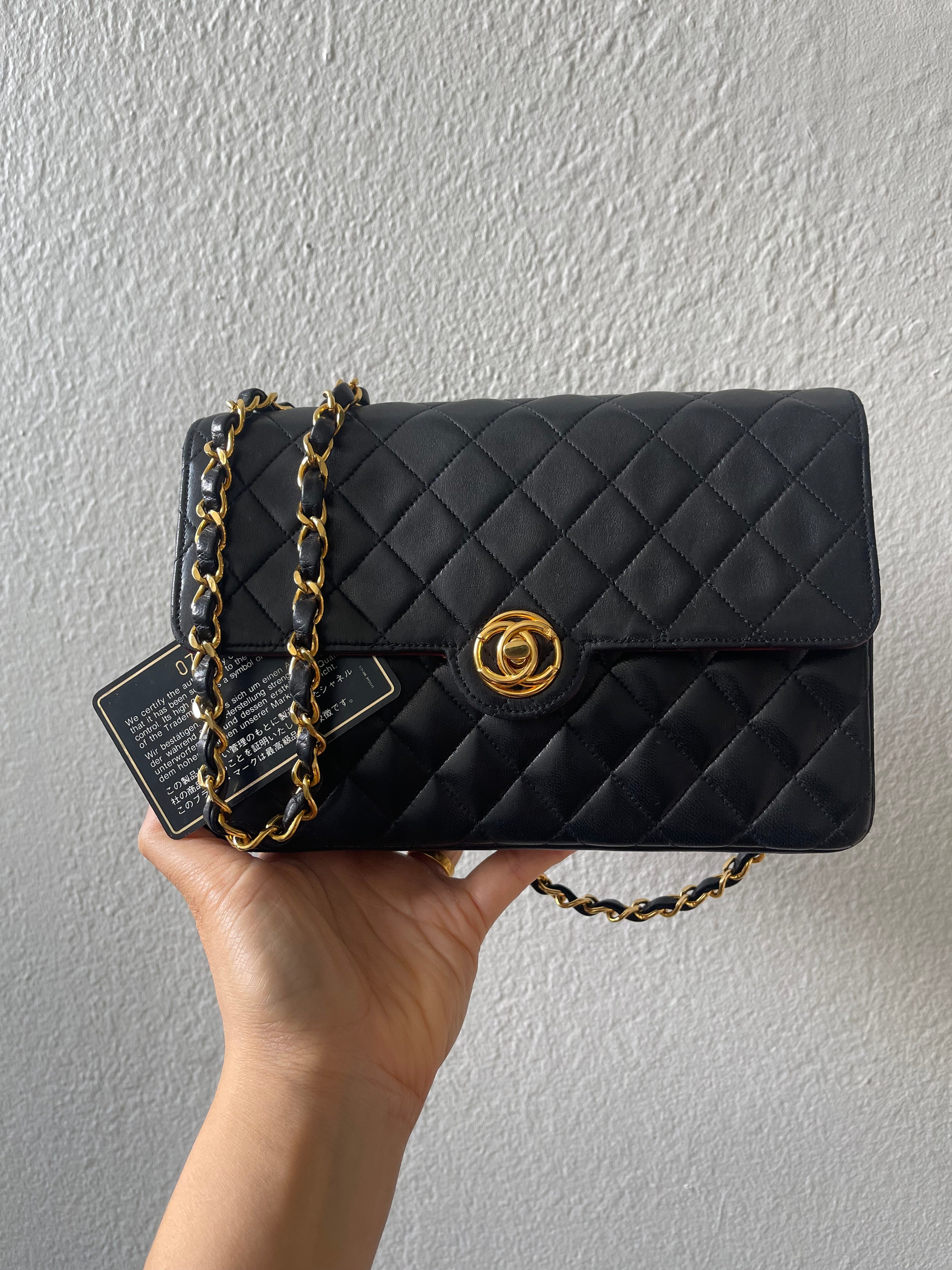 Chanel Vintage Black Lambskin Flap Bag Special Turnlock w 24K GHW