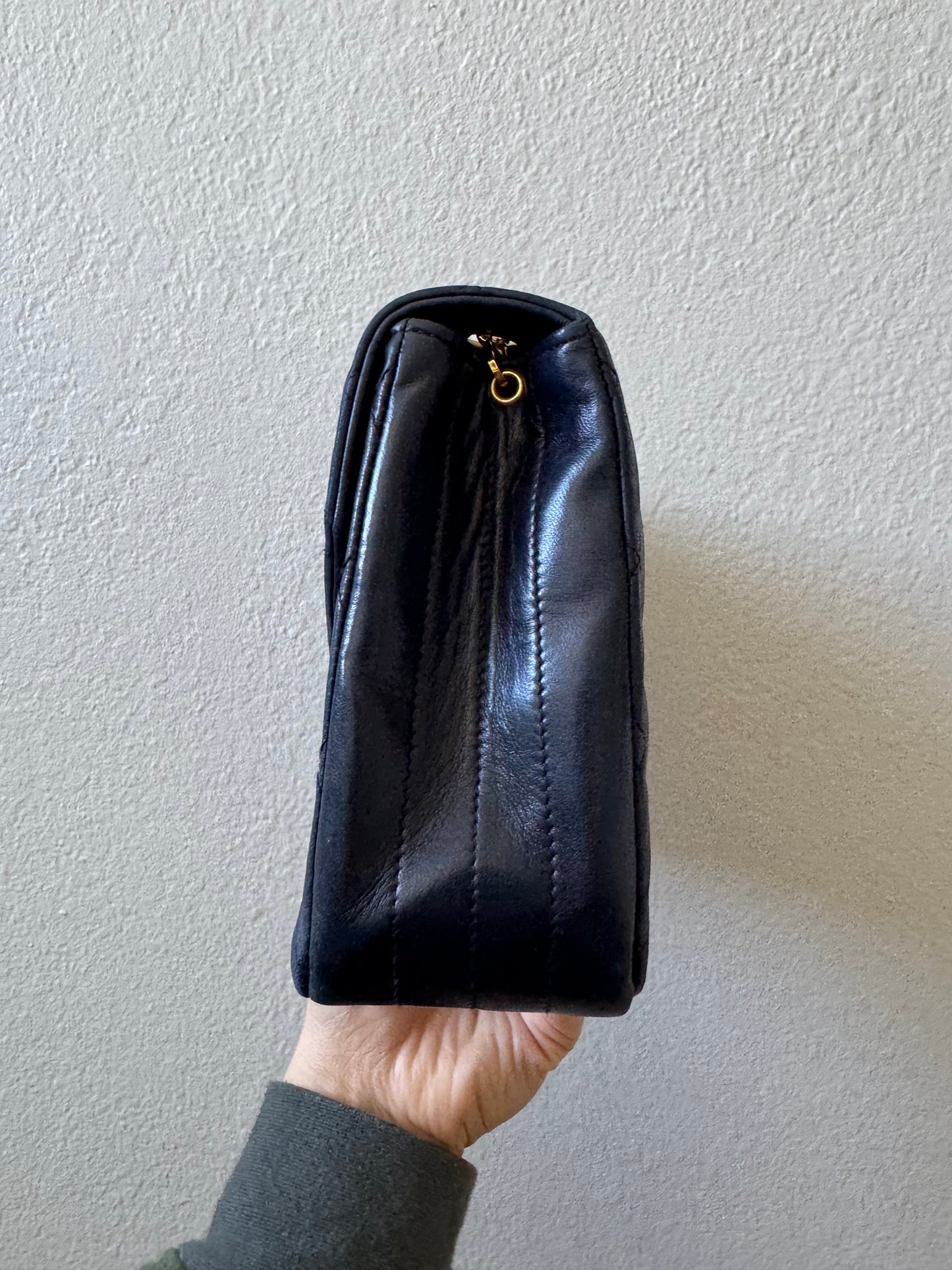 Chanel Navy Diamond Quilted Lambskin Crossbody Bag with 24k Gold Chain