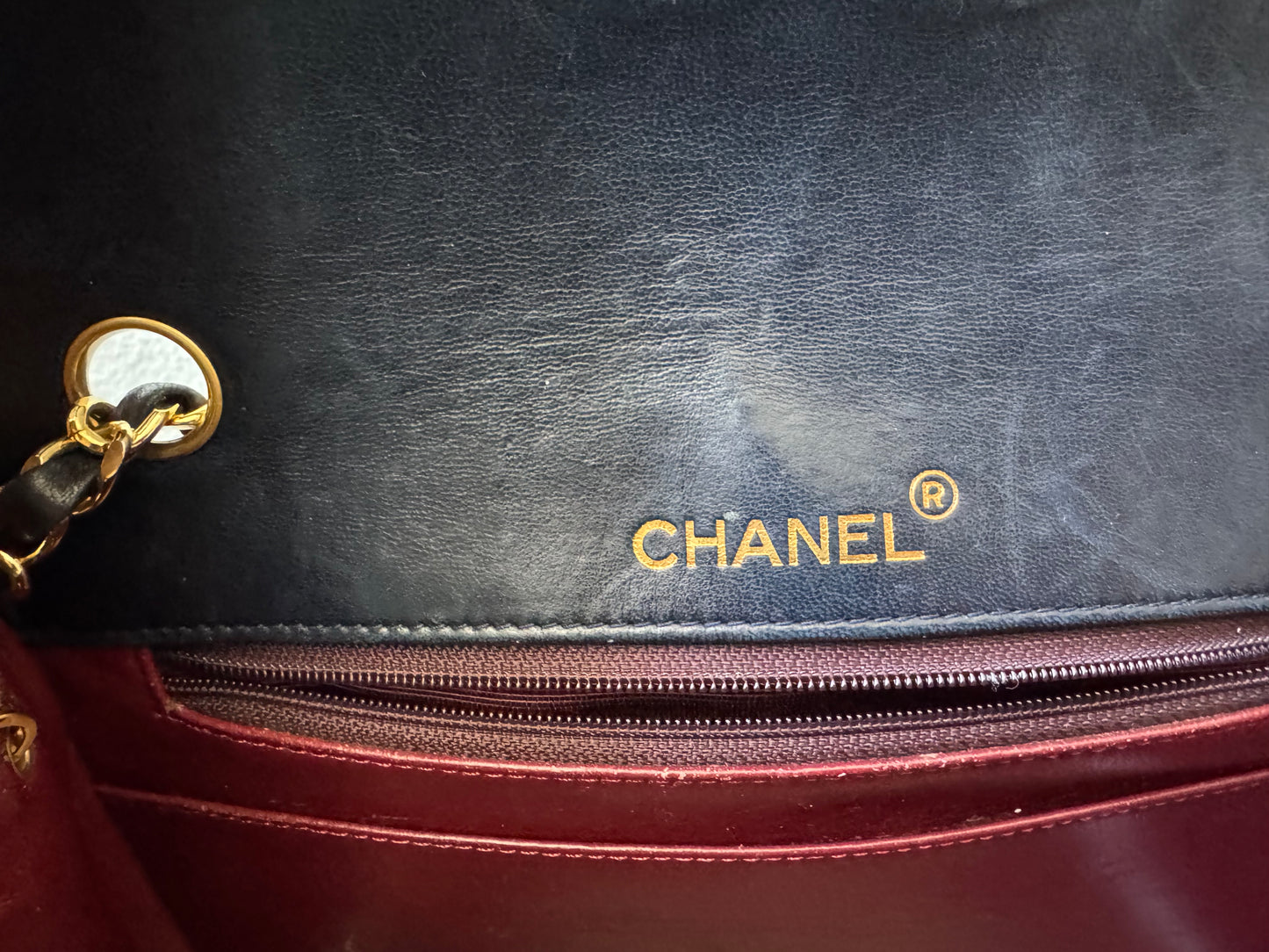 Chanel Navy Diamond Quilted Lambskin Crossbody Bag with 24k Gold Chain