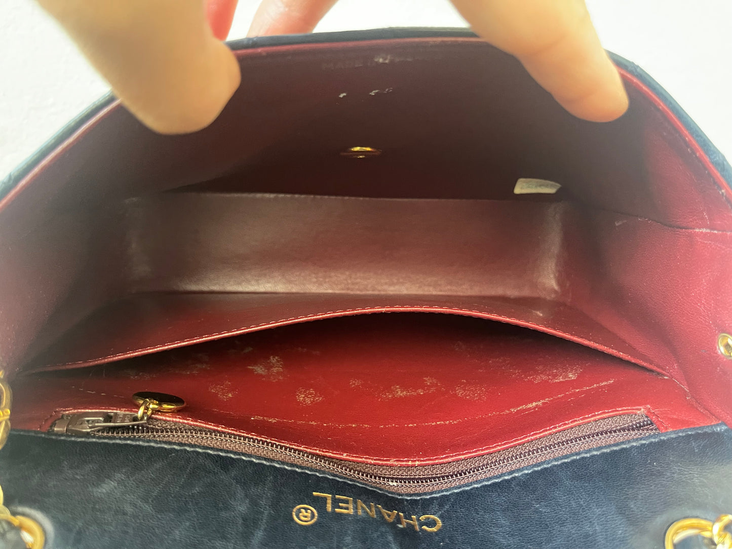 Chanel Navy Diamond Quilted Lambskin Crossbody Bag with 24k Gold Chain