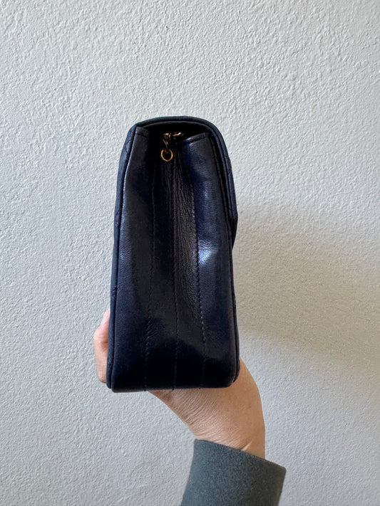 Chanel Navy Diamond Quilted Lambskin Crossbody Bag with 24k Gold Chain