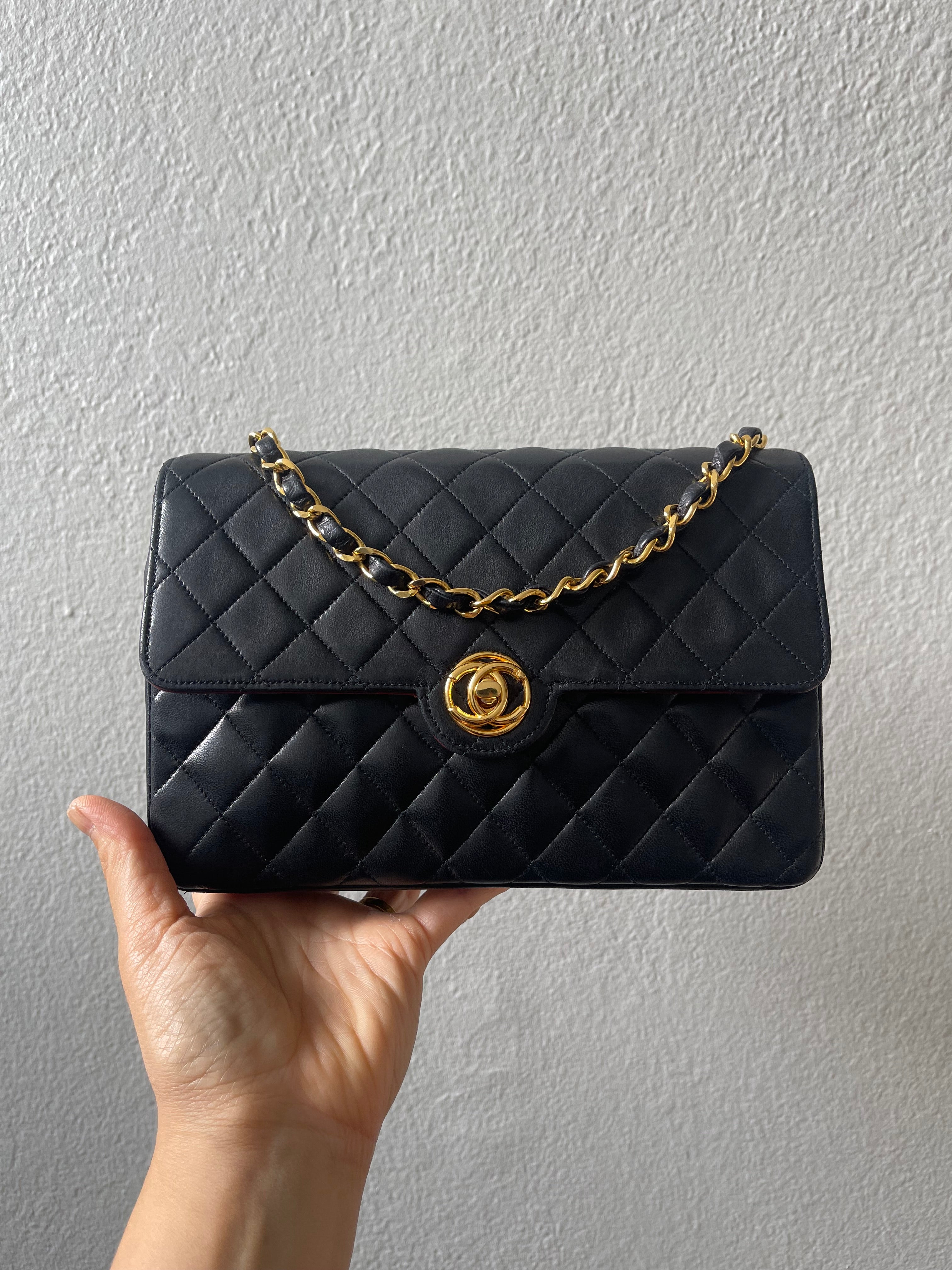 Chanel Vintage Black Lambskin Flap Bag Special Turnlock w 24K GHW