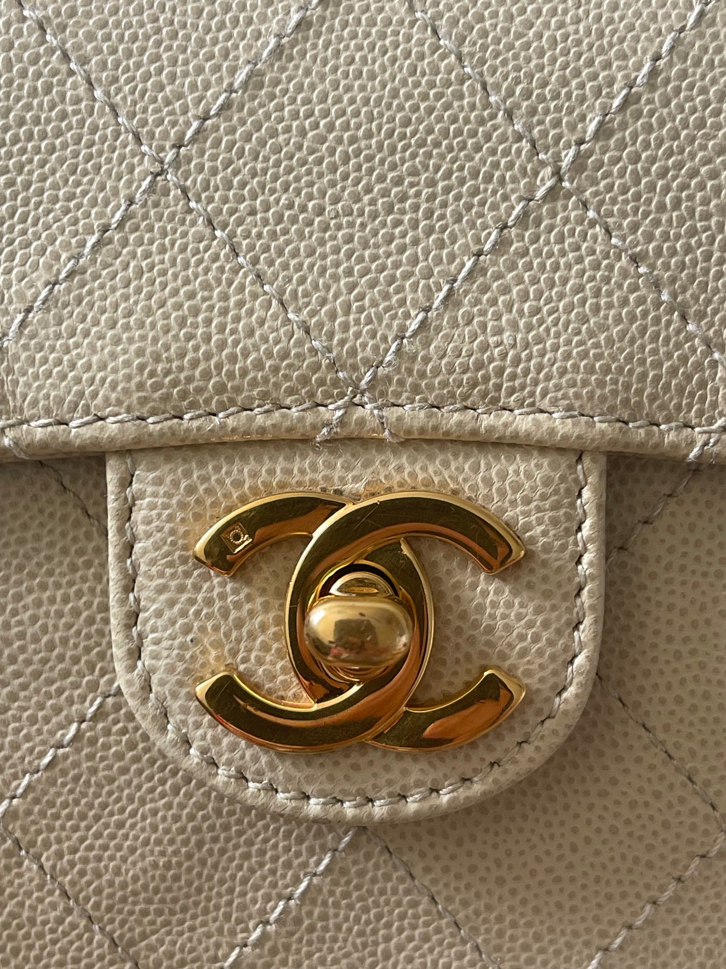 Chanel Vintage Caviar Beige Mini Square with 24K GHW
