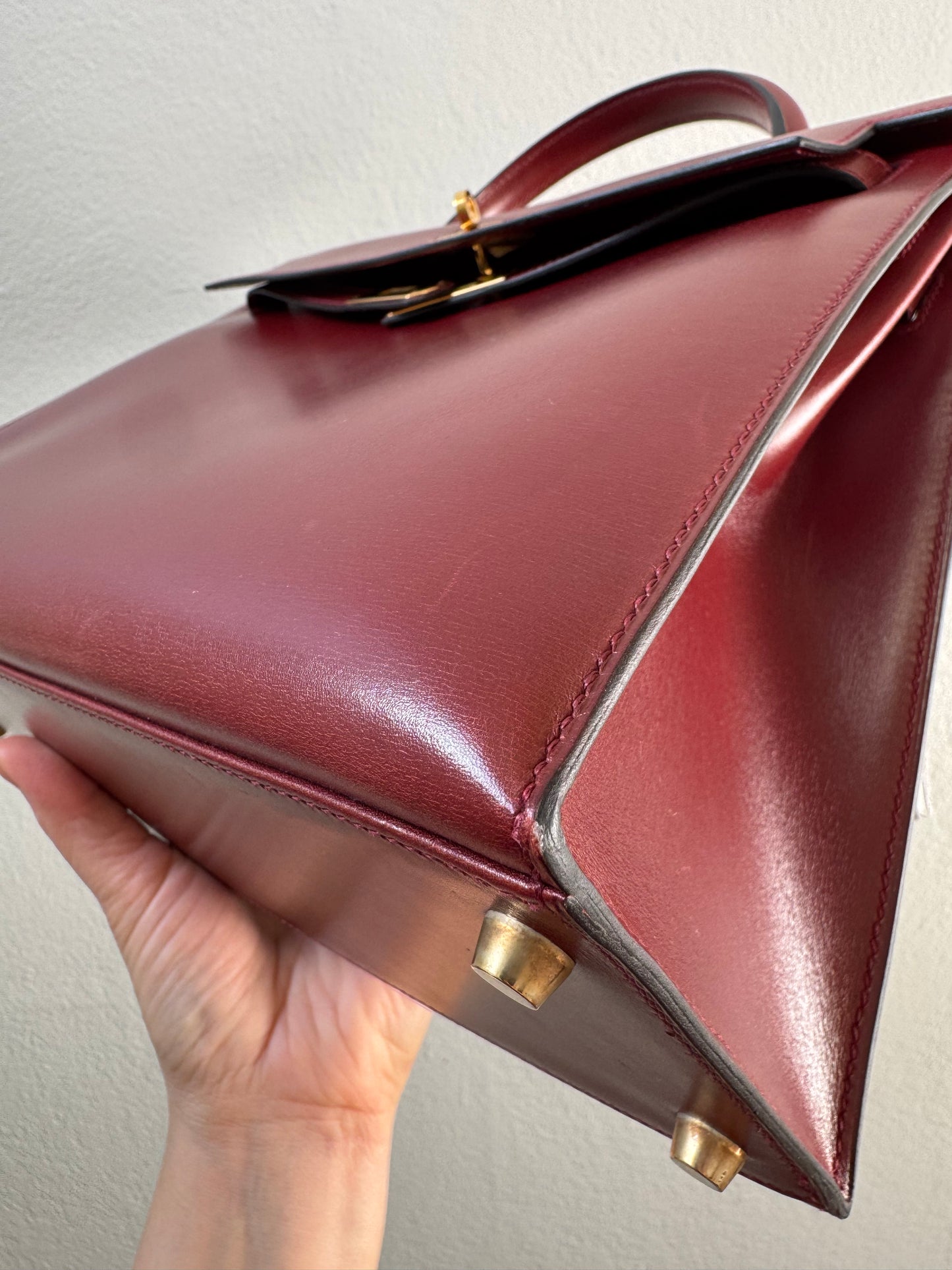 HERMÈS Kelly 32 Sellier Rouge H Box Leather GHW