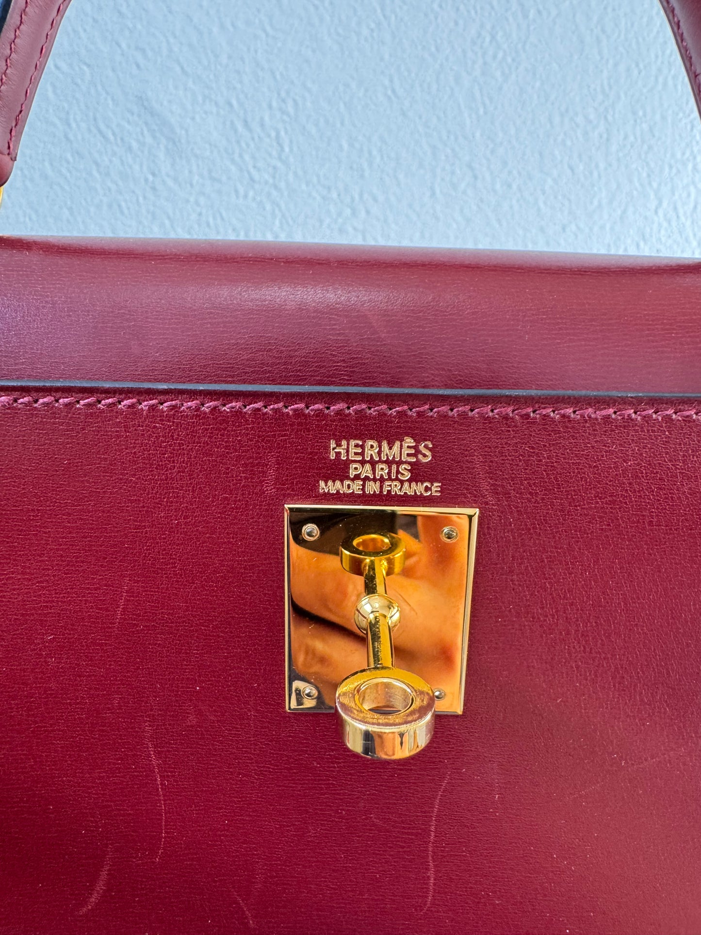 HERMÈS Kelly 32 Sellier Rouge H Box Leather GHW