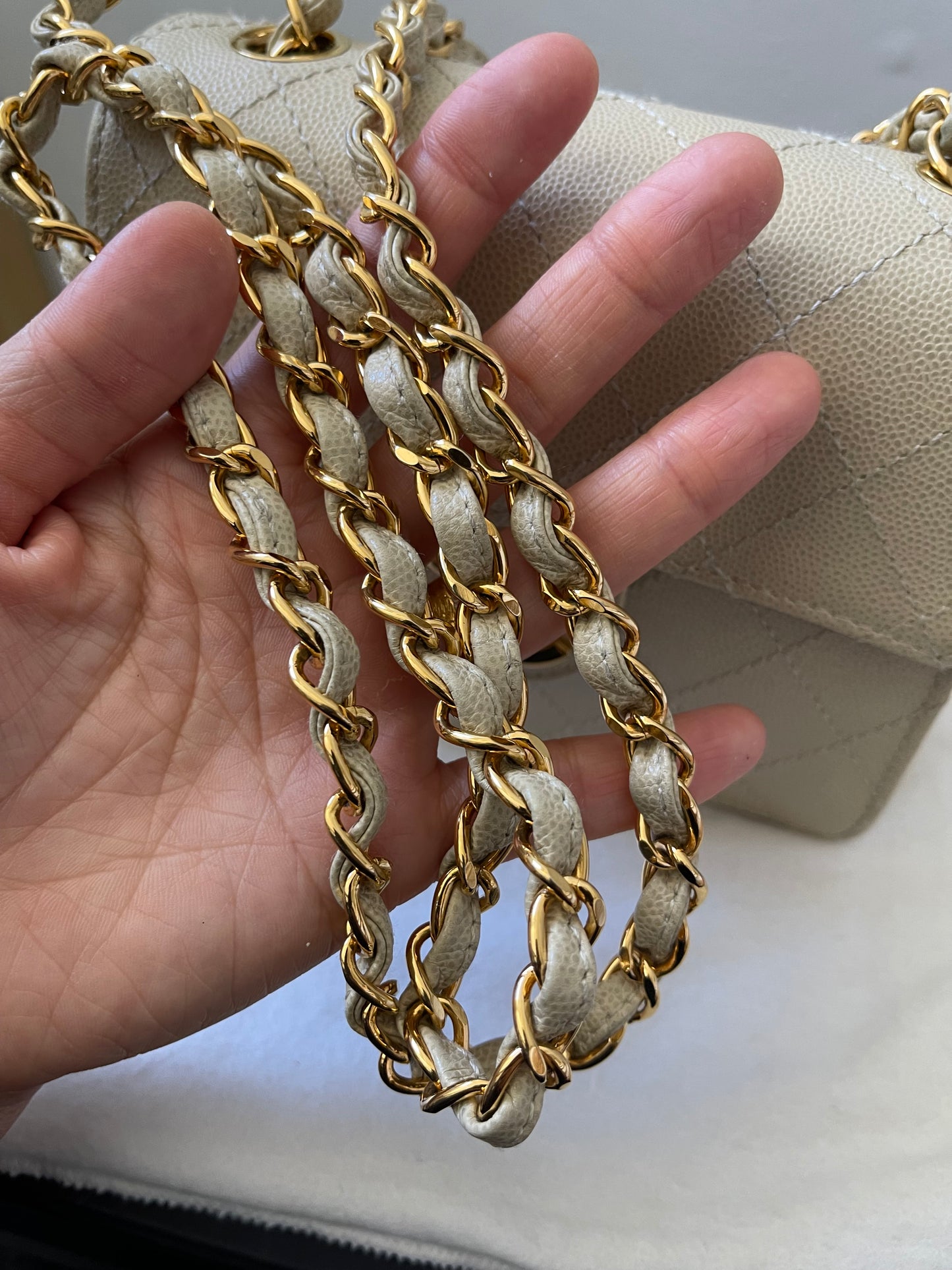 Chanel Vintage Caviar Beige Mini Square with 24K GHW